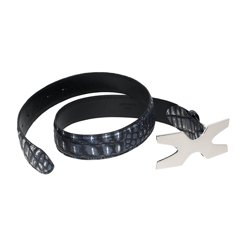 Ostler Equestrian Navy Gator Belt Stretched